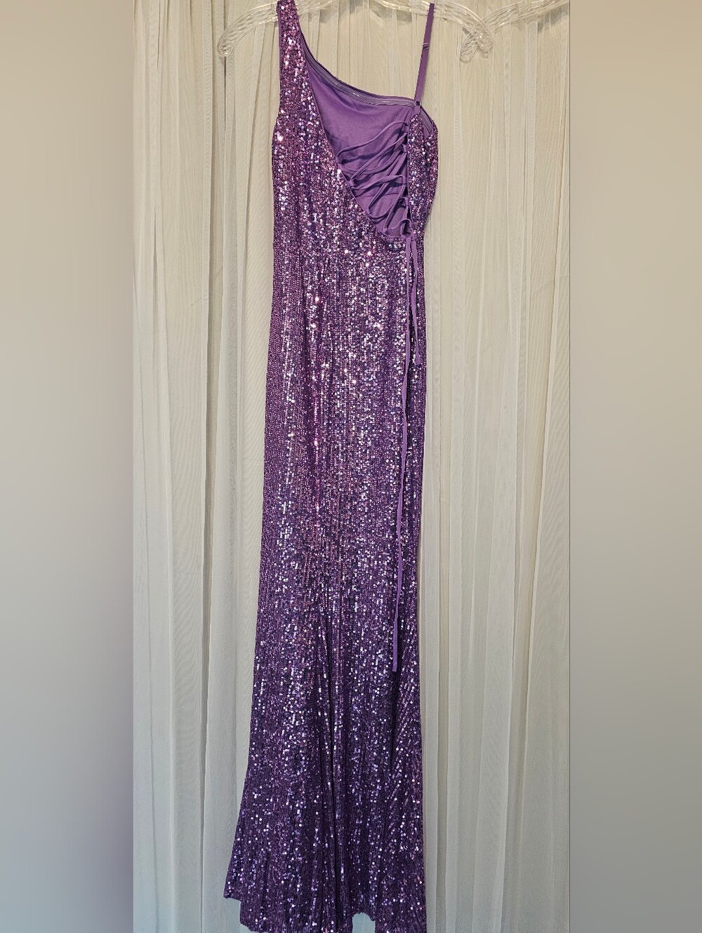 Faeriesty XS One-Shoulder Purple Sequin Evening Gown - Picture 2 of 4